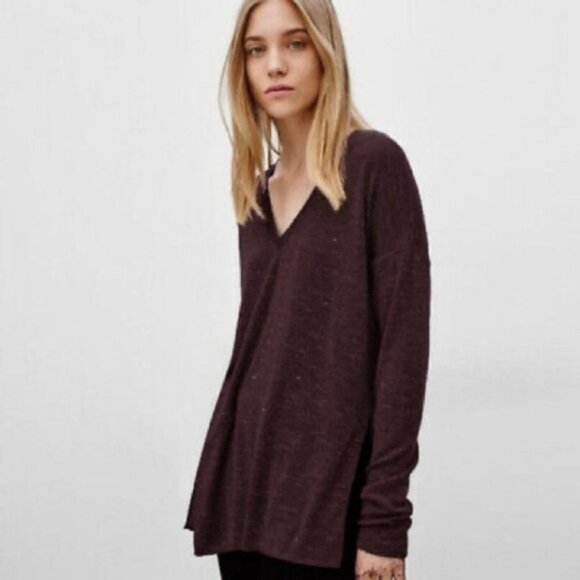 Aritzia Wilfred Sherbrooke Top Heathered Plum Size XXS V-Neck Long Sleeve Knit - Picture 7 of 9